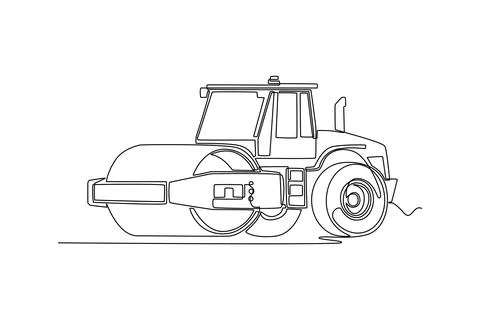 Massive industrial road roller compactor truck from side view Ilustração Stock