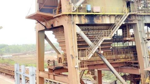 Massive Industrial Ship Loader Operating at Commercial Maritime Port Stock Footage 331166850