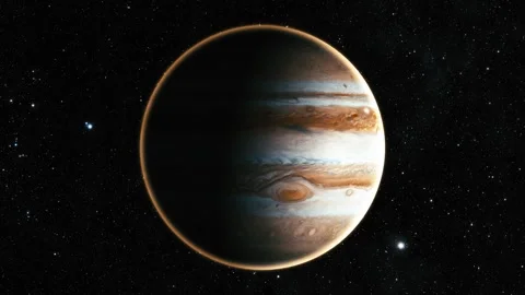 Massive Jupiter Gas Giant in Outer Space Surrounded by Stars and Nebula Cloud Stock Footage 337079469