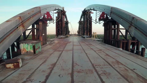 Massive Kyiv Arch Bridge Under Construction Drone Aerial Video stock 229265988