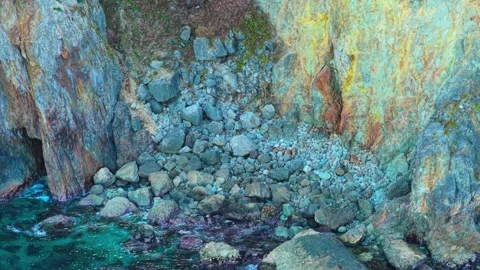 Massive Landslide on side of Kitayamazaki Cliffs, From of 2011 Sendai Earthquake Stock Footage 325782533