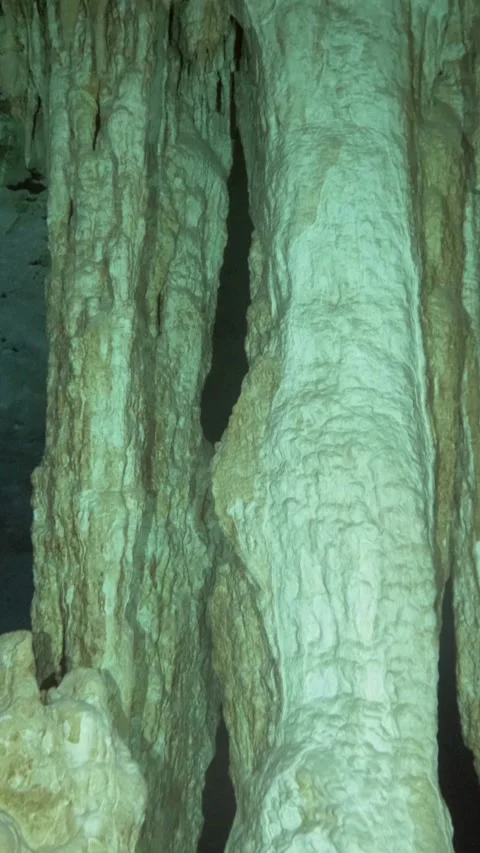 Massive limestone columns forming an underwater cavern wall Stock Footage 341361512