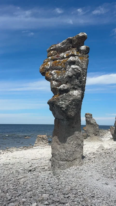 Massive Limestone Rauk Sea Stack Gotland Sweden Stock Footage 344601051