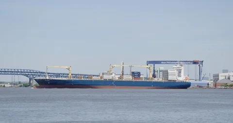 Massive maersk cargo ship on delaware river Stock Footage 90921933