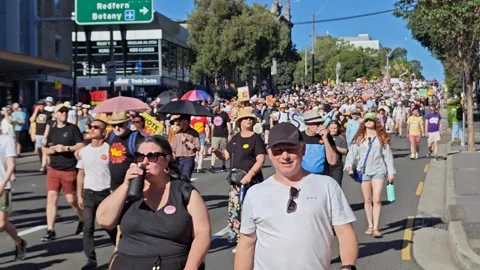 MASSIVE MARCH FOR FIRST NATIONS INDIGENOUS REFERENDUM YES VOTE NSW 4K Stock Footage 250446915