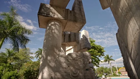 Massive Mayan Eagle Columns Under Blue Sky Stock Footage 311831785