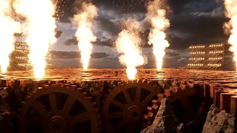 Massive Mechanical Gears in Stone Mountain Forming Circular Concert Stage Stock Footage 333632461
