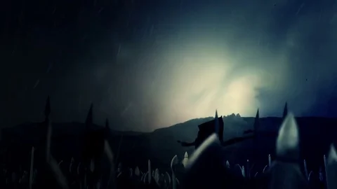 Massive Medieval Army Going to War Under a Storm Stock Footage 73950760