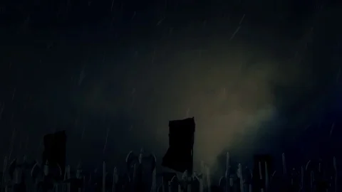 Massive Medieval Army March to War Under Heavy Storm Stock Footage 73950774
