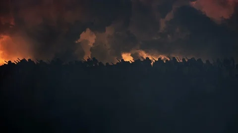 Massive Medieval Army Marching Forwards Stock Footage 107214936