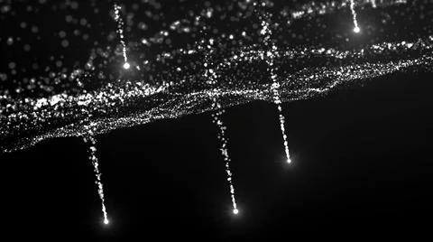 Massive monochrome cloud of tiny glowing particles forming an endless field of Stock Illustration