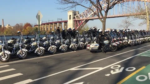 Massive Motor Cycle Police Assembly NYPD Stock Footage 200923968