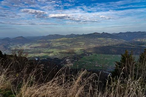 Massive mountain chain, forest and meadows of the German Alps Stock Photos
