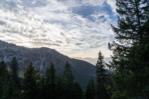Massive mountain chain, forest and meadows of the German Alps Stock Photos
