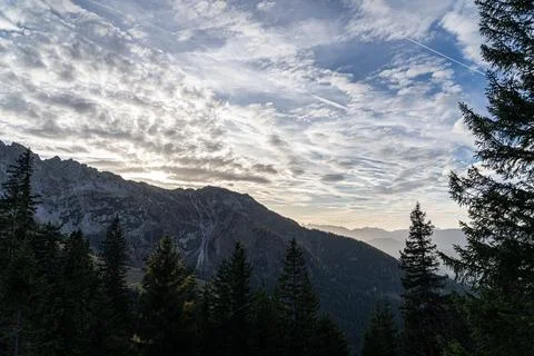 Massive mountain chain, forest and meadows of the German Alps Stock Photos