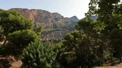 Massive mountain on the other side of the valley Caminito del Rey Video stock 220741401