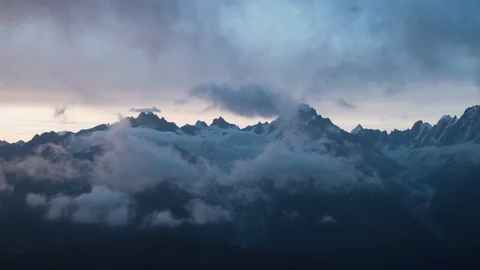 Massive mountain range in Chamonix with clouds passing, 4K Stock Footage 129611268