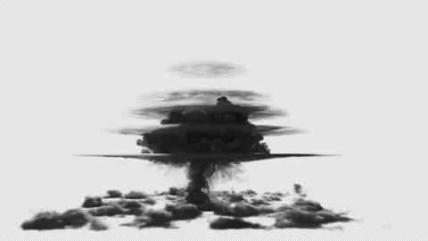 Massive nuclear explosion over clouds on transparent background Stock Footage 321632162