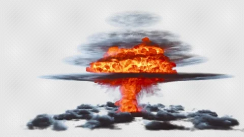 Massive nuclear explosion over clouds on transparent background Stock Footage 321632715