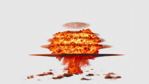 Massive nuclear explosion over clouds on transparent background Stock Footage 321633034