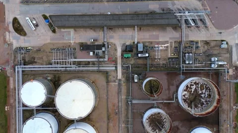 Massive oil and fuel storage depot, silos for LPG LNG energy security UK Stock Footage 330136366