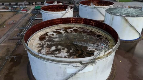 Massive oil and fuel storage depot, silos for LPG LNG energy security UK Stock Footage 330136367
