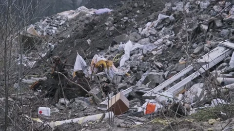 Massive Pile of Illegal Garbage and Debris Dumped in Nature Stock Footage 323316109