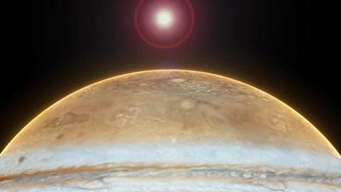 Massive Planet Jupiter Floating in the Universe Surrounded by Cosmic Nebula.. Stock Footage 313759017