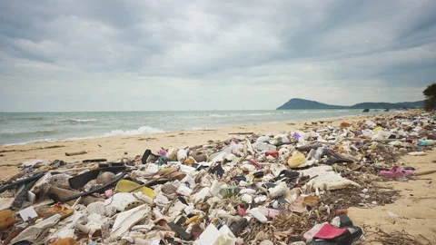 Massive Plastic Pollution of the Ocean. Plastic Bottles, Bags, Wastes, Foam Stock Footage 237590706