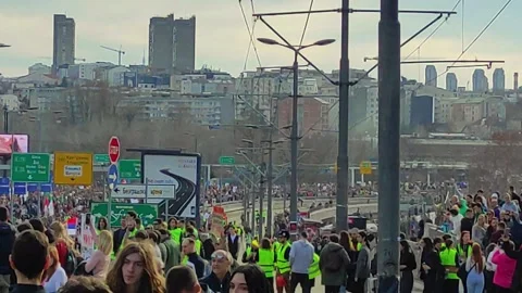 Massive Protest at Autokomanda: Belgrade Unites - Student Uprising Jan 27th '25 Stock Footage 300992038