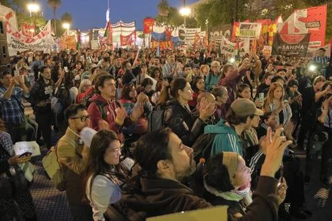 Massive protest in support of Palestine, in Buenos Aires, Argentina. Stock Photos