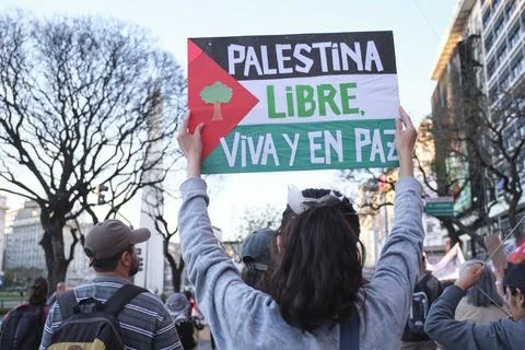Massive protest in support of Palestine, in Buenos Aires, Argentina. Stock Photos