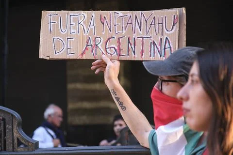 Massive protest in support of Palestine, in Buenos Aires, Argentina. Stock Photos