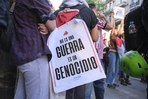 Massive protest in support of Palestine, in Buenos Aires, Argentina. Stock Photos