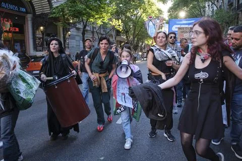 Massive protest in support of Palestine, in Buenos Aires, Argentina. Stock Photos