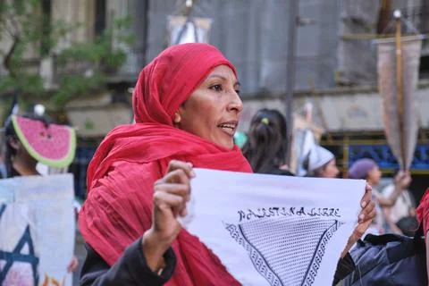 Massive protest in support of Palestine, in Buenos Aires, Argentina. Stock Photos