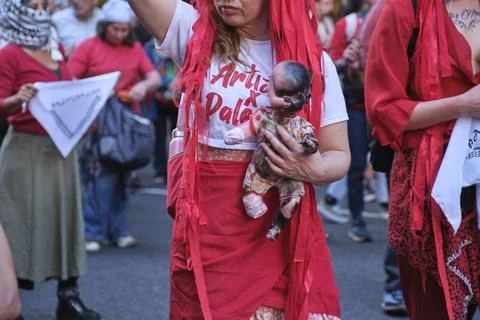 Massive protest in support of Palestine, in Buenos Aires, Argentina. Stock Photos