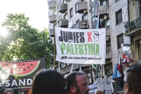 Massive protest in support of Palestine, in Buenos Aires, Argentina. Stock Photos