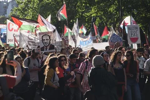 Massive protest in support of Palestine, in Buenos Aires, Argentina. Foto stock