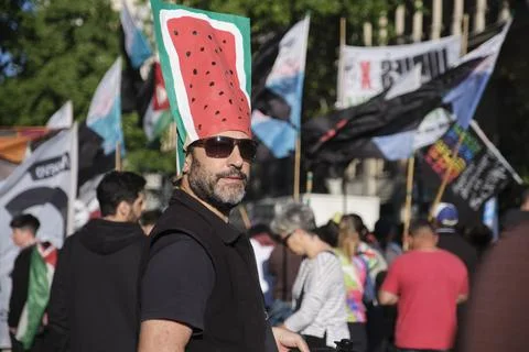 Massive protest in support of Palestine, in Buenos Aires, Argentina. Stock Photos