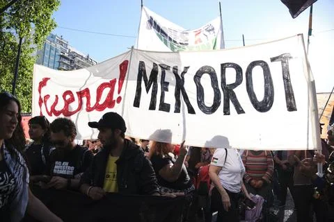 Massive protest in support of Palestine, in Buenos Aires, Argentina. Stock Photos