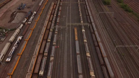 Massive Railway Freight Yard Aerial Drone View Stock-Footage 334627853