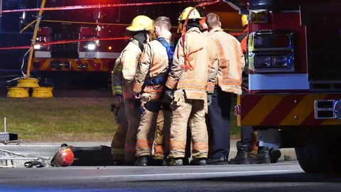Massive response for accident Stock Footage 100641571