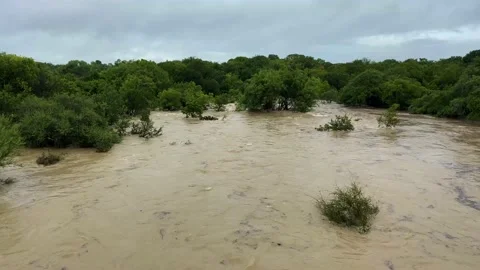 Massive river flood in Texas southern Texas, San Antonio area Stock Footage 157739110