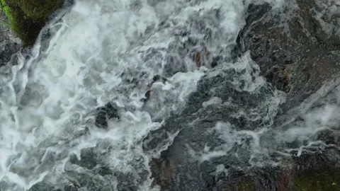 Massive River Rushes Over Smooth Rocks. Topdown Shot Stock Footage 255720942