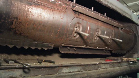 Massive rotating mechanism. Close up view inside industrial works. Stock Footage 139783499