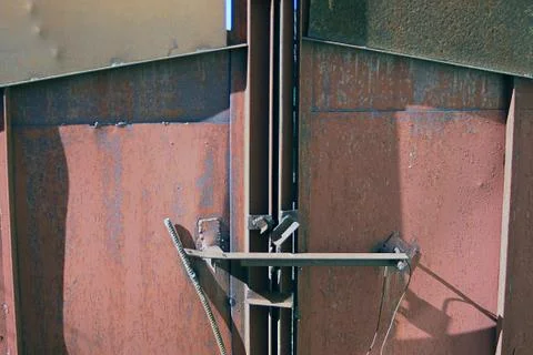 Massive rusty metal prison gates Stock Photos