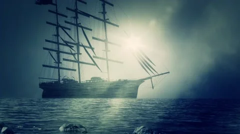Massive Sailing ship Sailing to Shore 库存影片 64231639