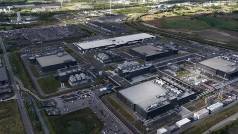Massive scale data center in Saint Ghislain, Belgium. Big tech, AI Stock Footage 317843102