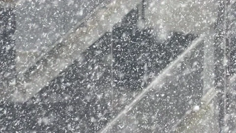 Massive sized large snowflakes falling in winter storm over city Video stock 171901543
